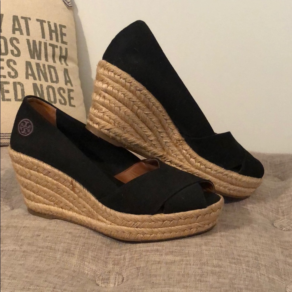 Tory Burch Filipa Black Canvas wedge espadrille